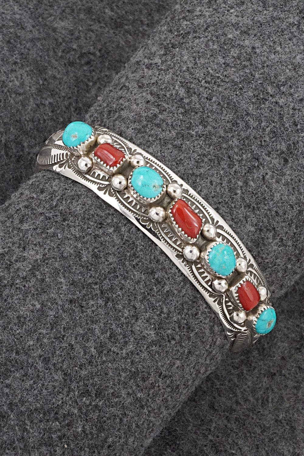 Turquoise, Coral & Sterling Silver Bracelet - Grace Silver