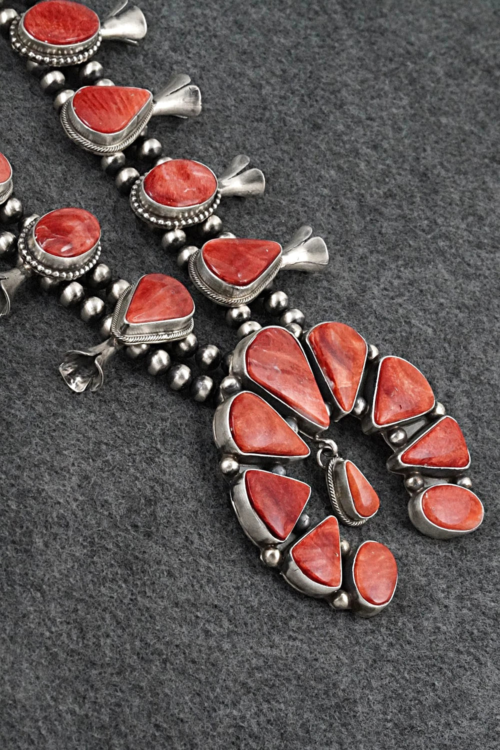 Spiny Oyster & Sterling Silver Squash Blossom Set - Kathleen Livingston