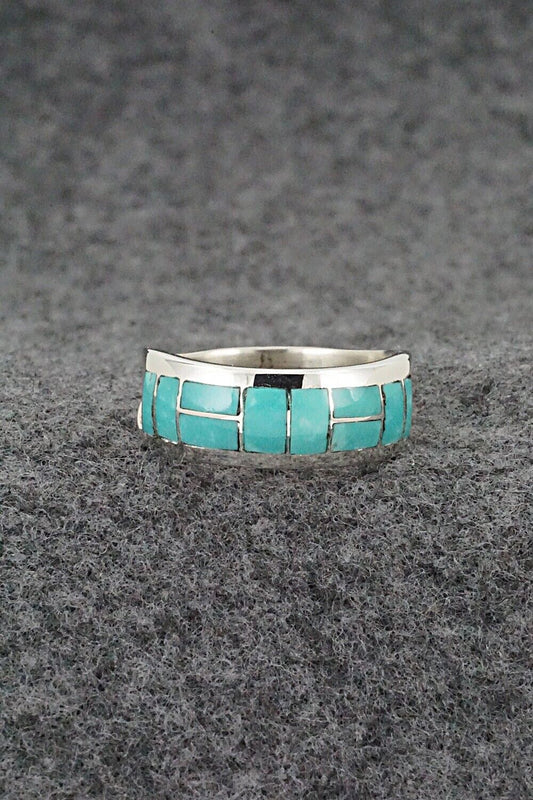 Turquoise & Sterling Silver Inlay Ring - Sibert Bowannie - Size 8