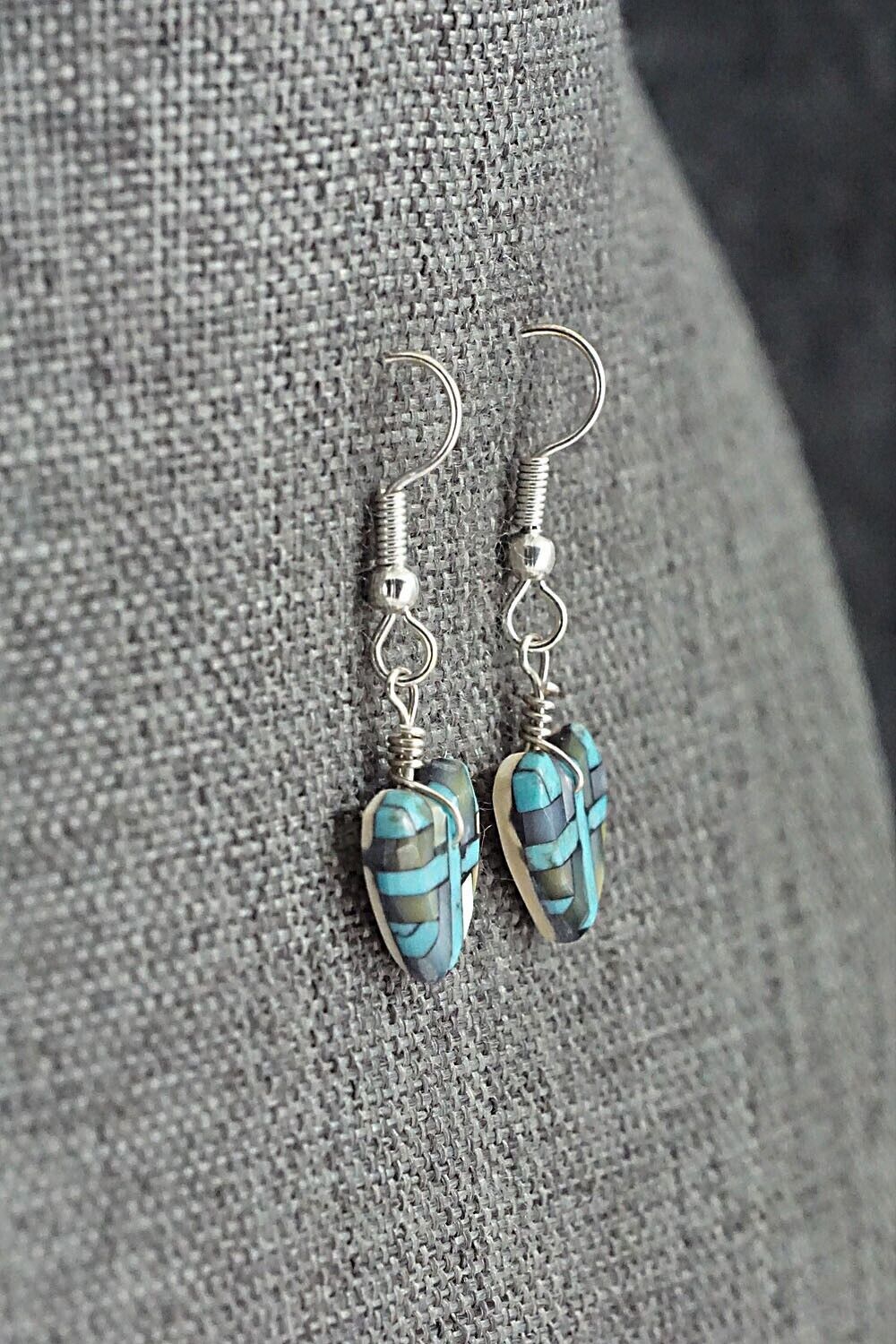 Turquoise, Mother of Pearl & Sterling Silver Earrings - Joe Reano