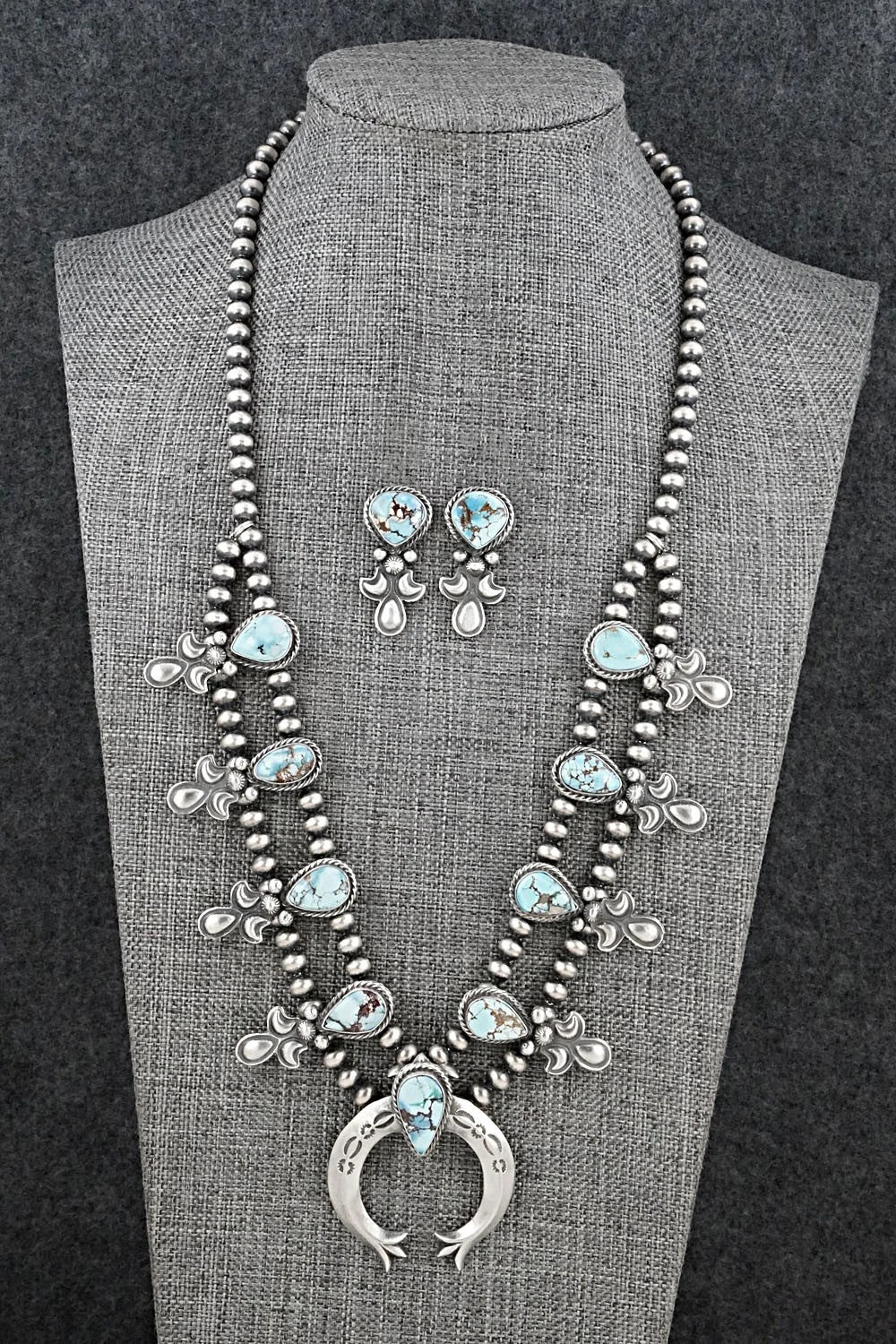 Turquoise & Sterling Silver Squash Blossom Set - Matthew Gordon