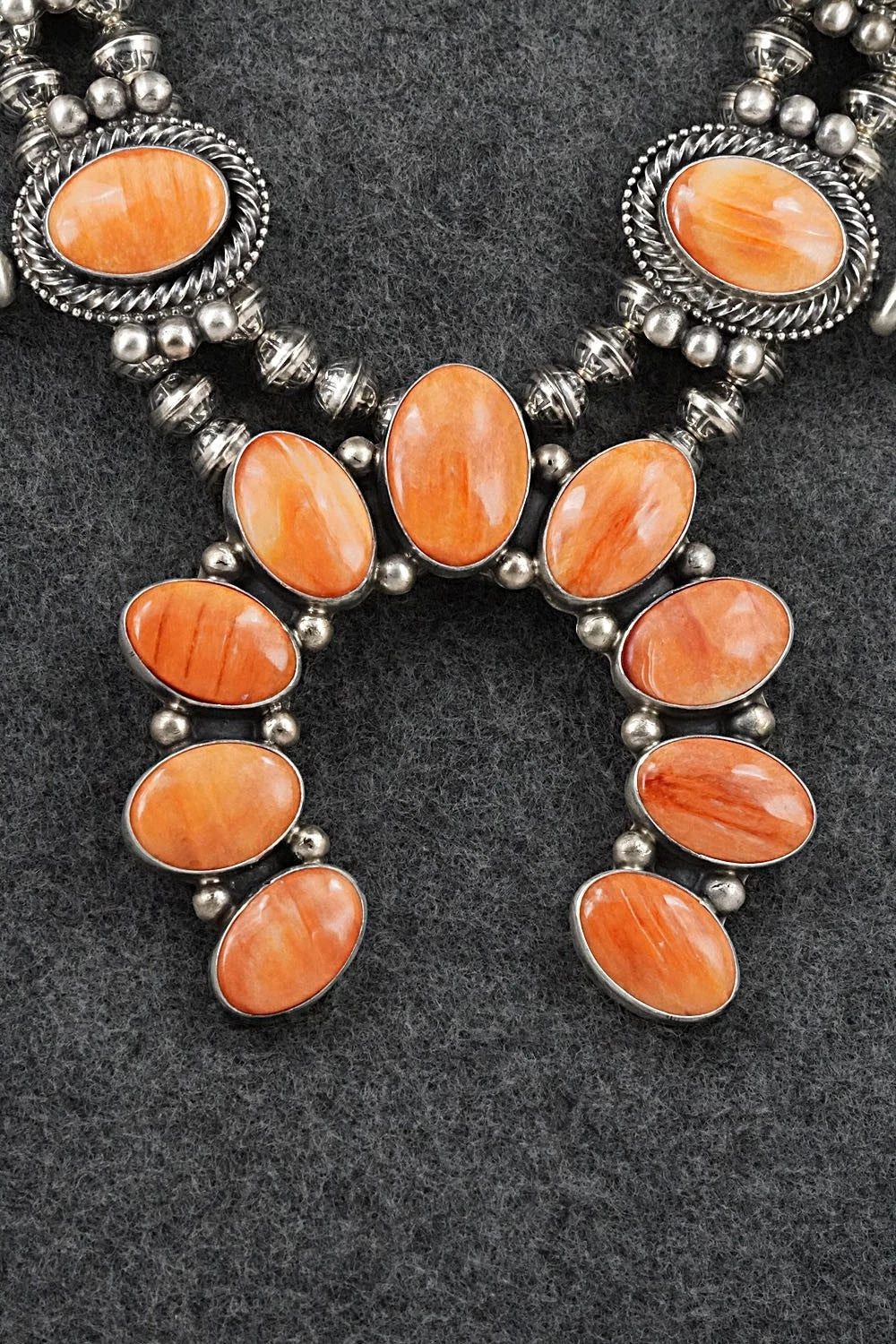 Spiny Oyster & Sterling Silver Squash Blossom Set - Kathleen Livingston