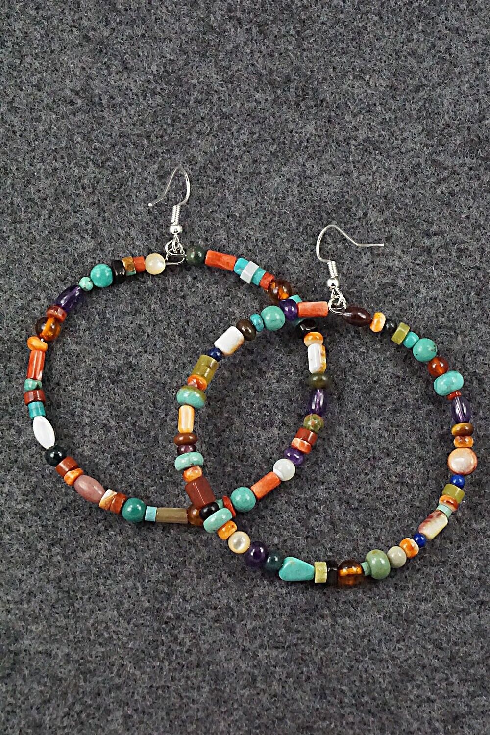 Multi Stone & Sterling Silver Hoop Earrings - Helen Tsosie