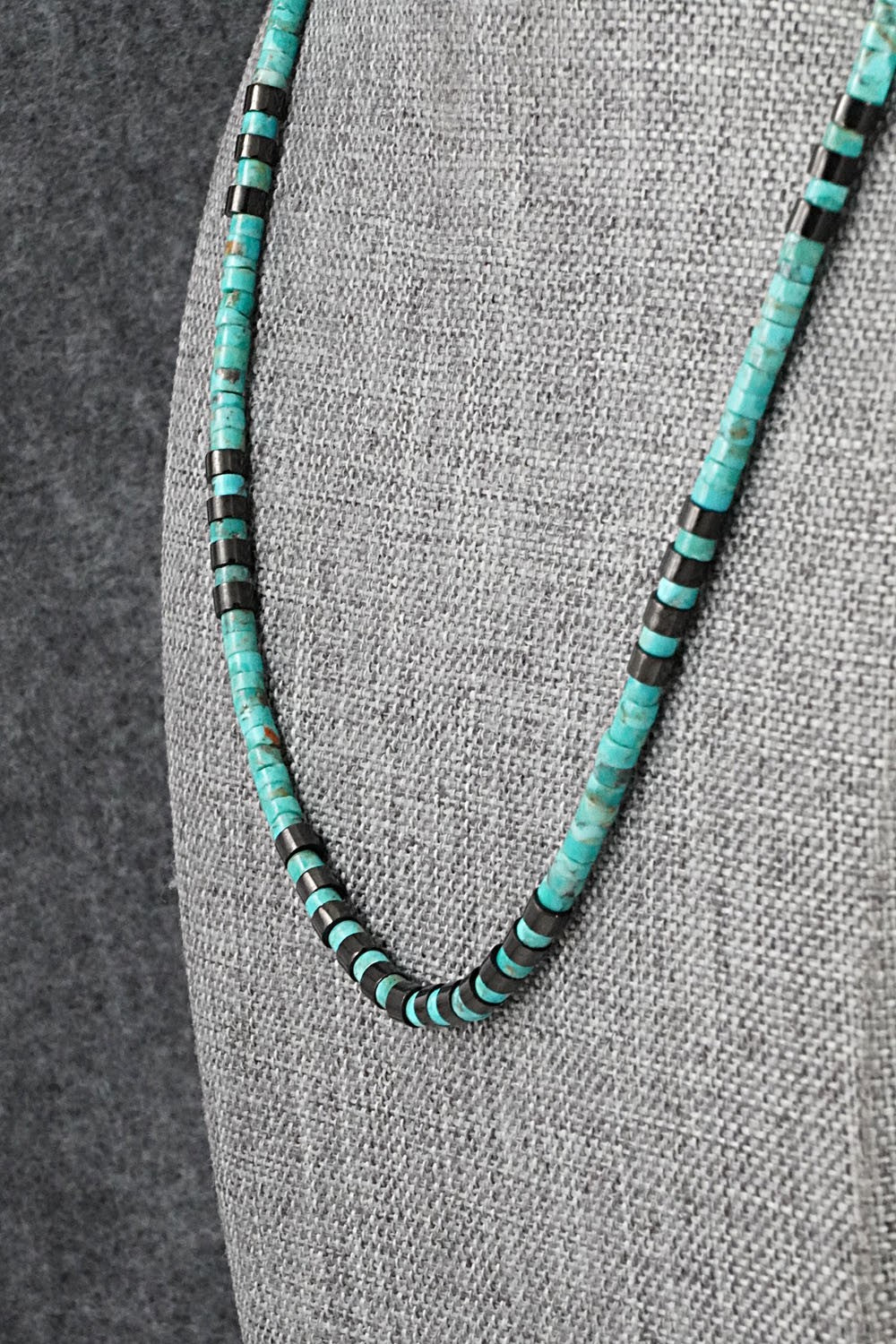 Turquoise, Onyx & Sterling Silver Necklace 19" - Helen Tsosie