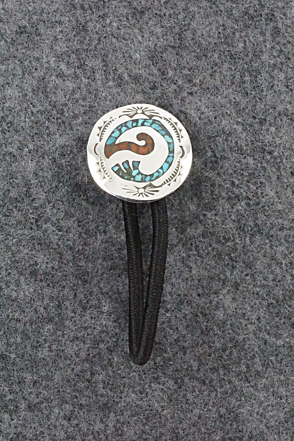 Turquoise, Coral & Sterling Silver Hair Tie - Joleen Yazzie