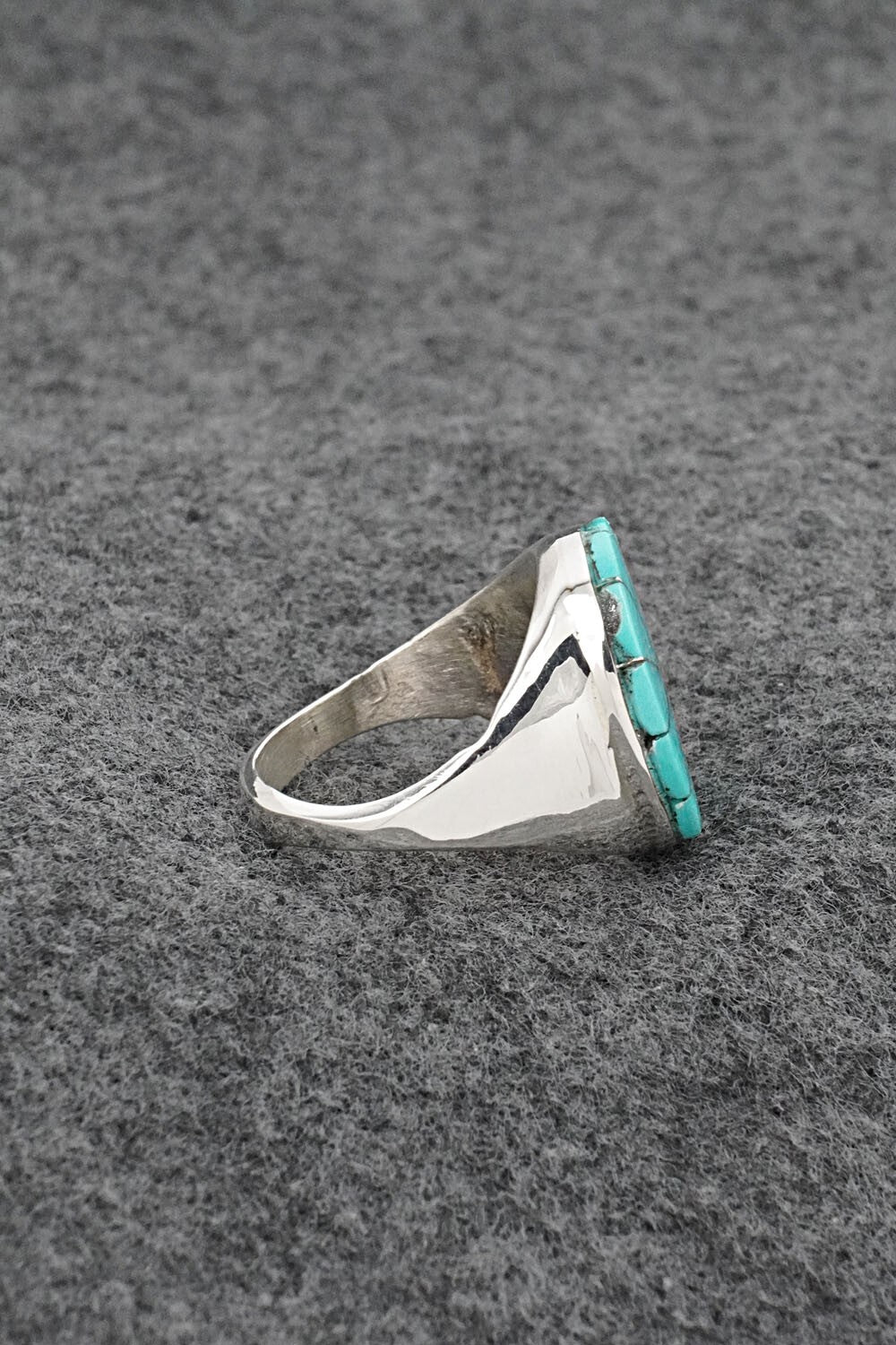 Turquoise & Sterling Silver Inlay Ring - Johnson Laweka - Size 9.5
