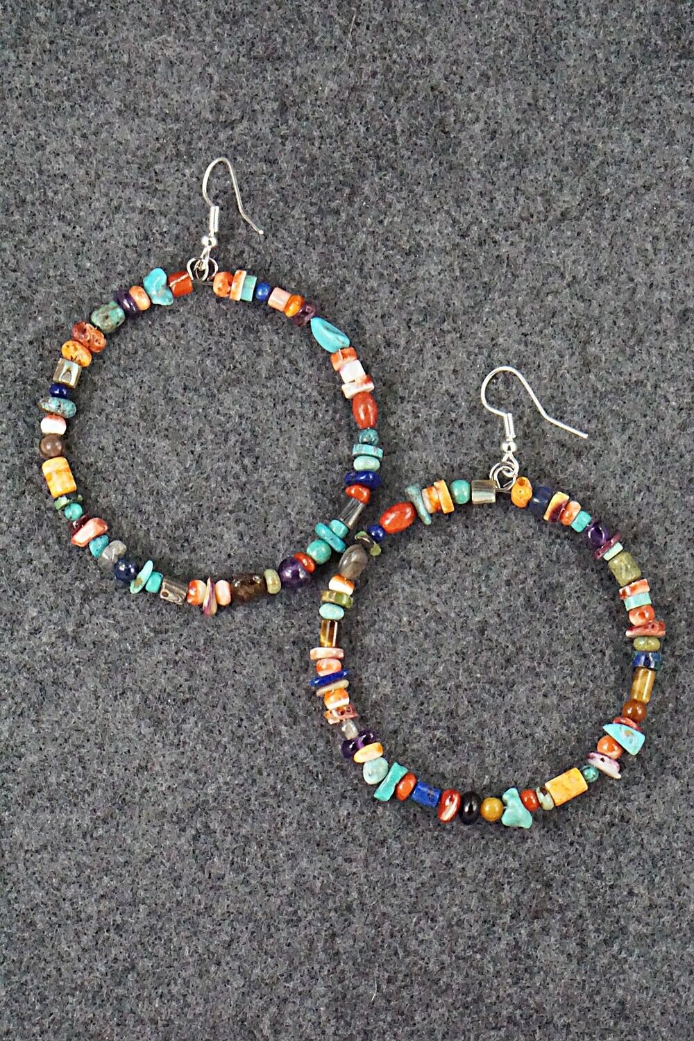 Multi Stone & Sterling Silver Hoop Earrings - Helen Tsosie