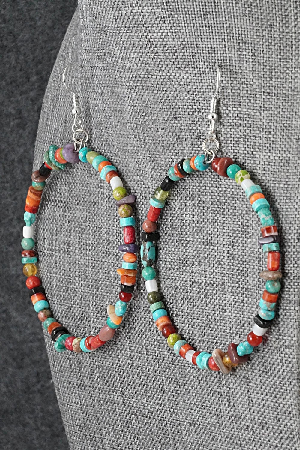 Multi-Stone & Sterling Silver Earrings - Helen Tsosie
