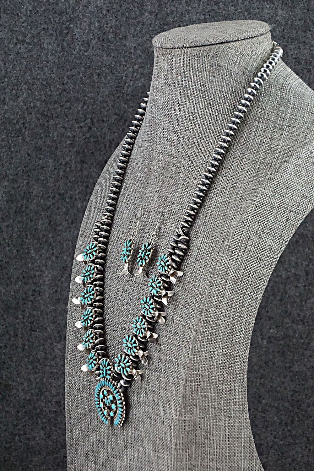 Turquoise & Sterling Silver Mini Squash Blossom Set - Lorna Peina