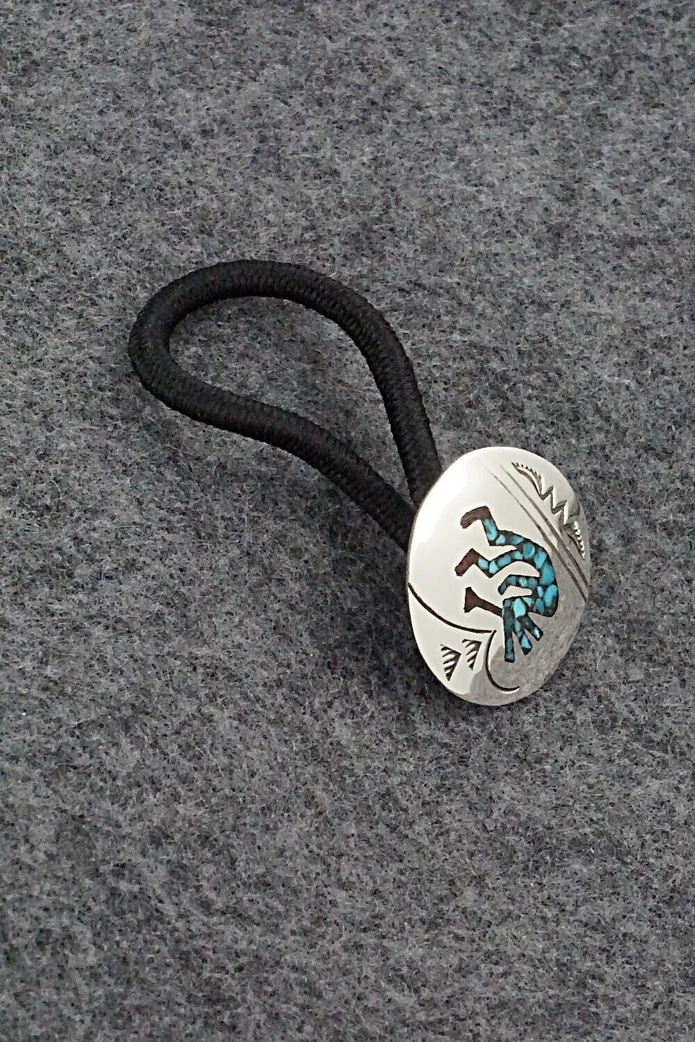 Turquoise, Coral & Sterling Silver Hair Tie - Joleen Yazzie