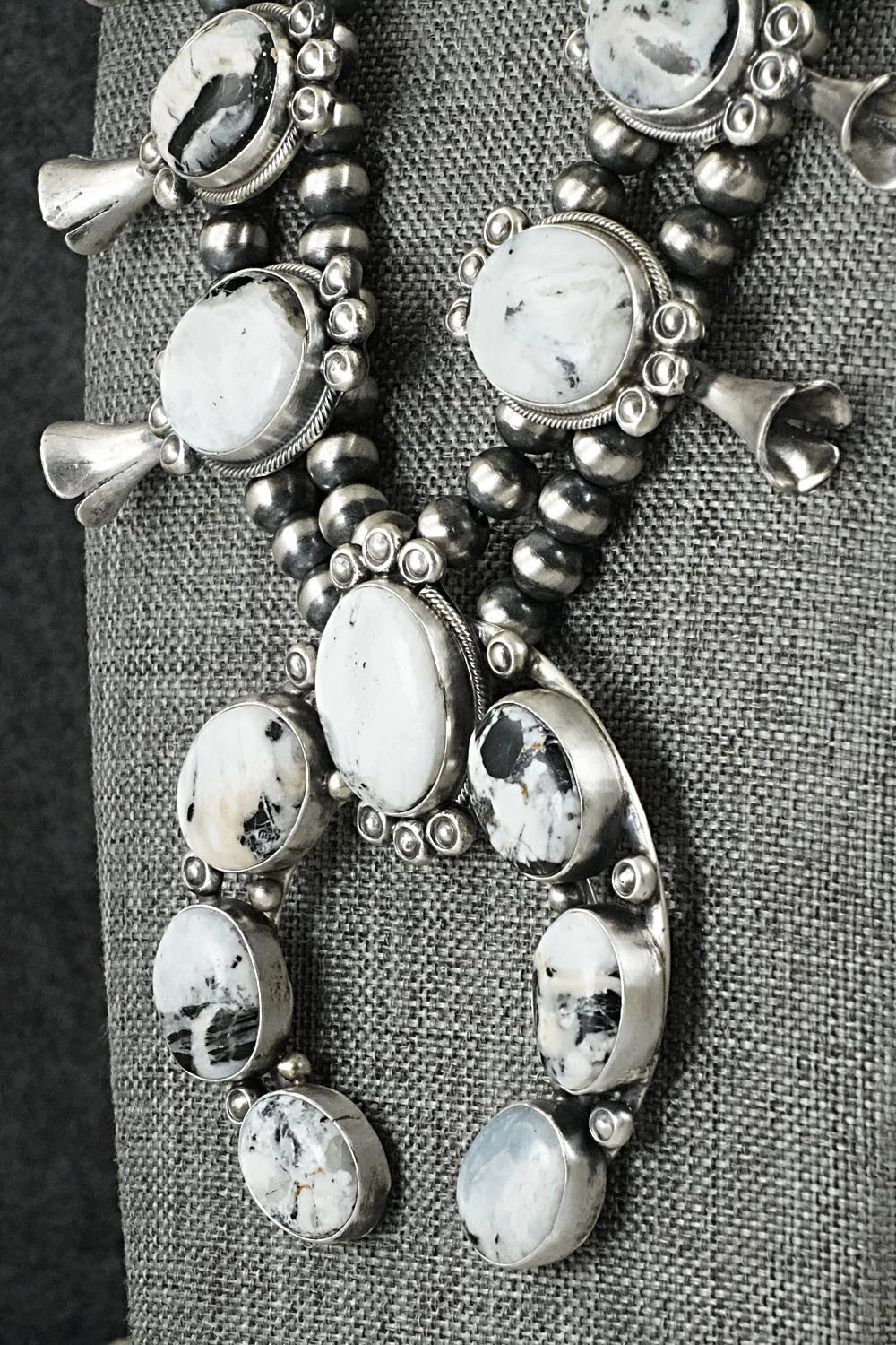 White Buffalo & Sterling Silver Squash Blossom Set - Darrin Livingston