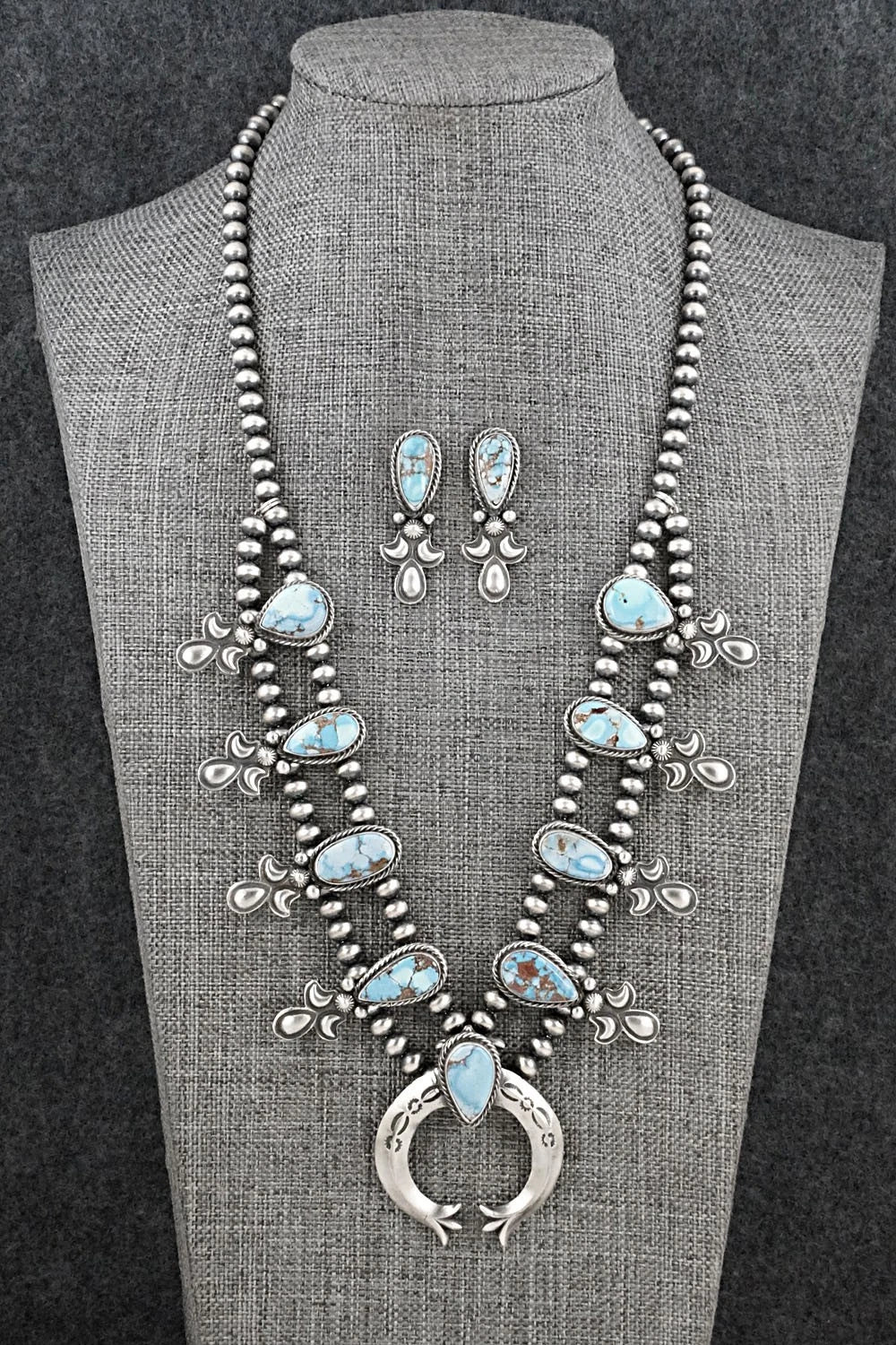 Turquoise & Sterling Silver Squash Blossom Set - Matthew Gordon