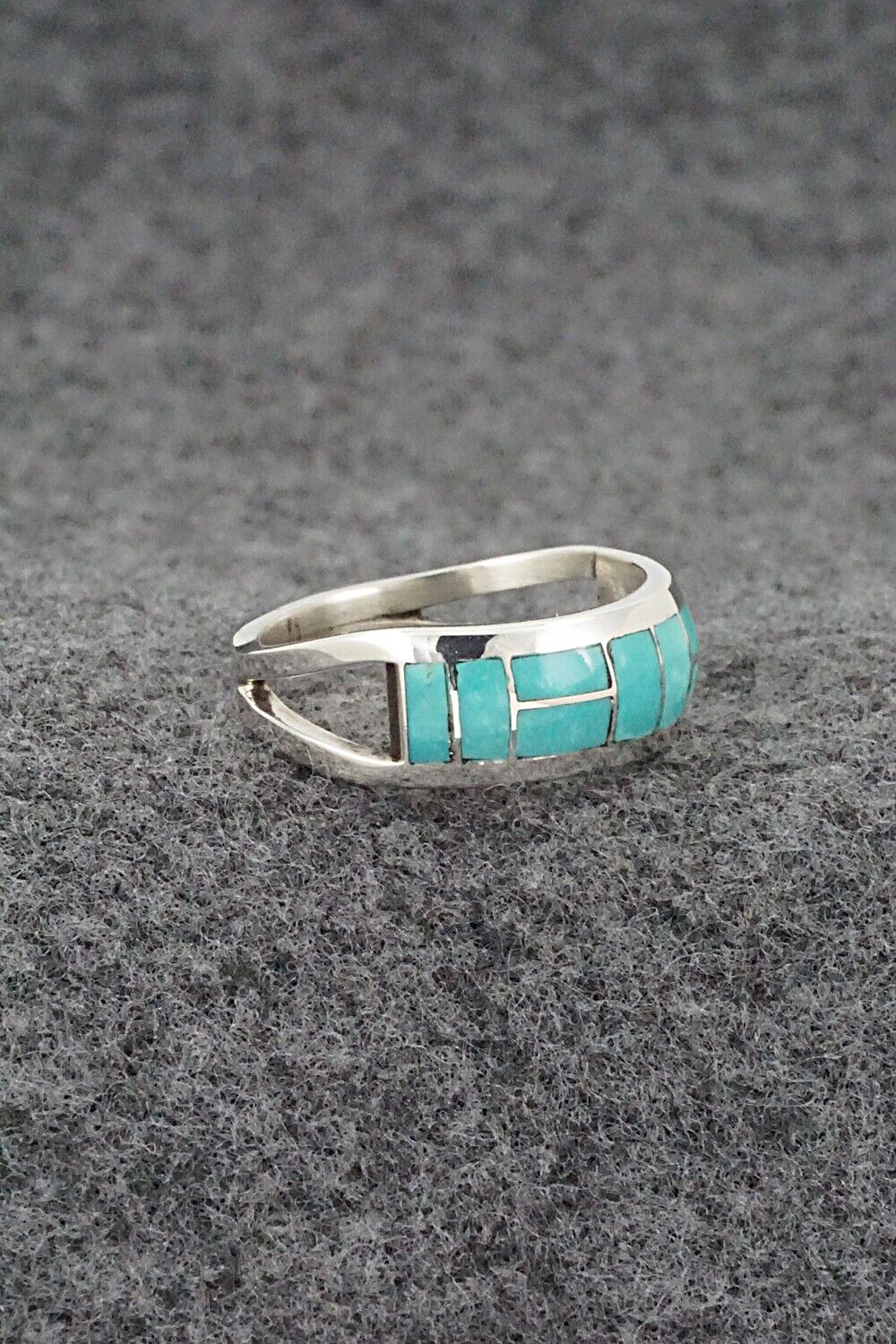 Turquoise & Sterling Silver Inlay Ring - Sibert Bowannie - Size 8