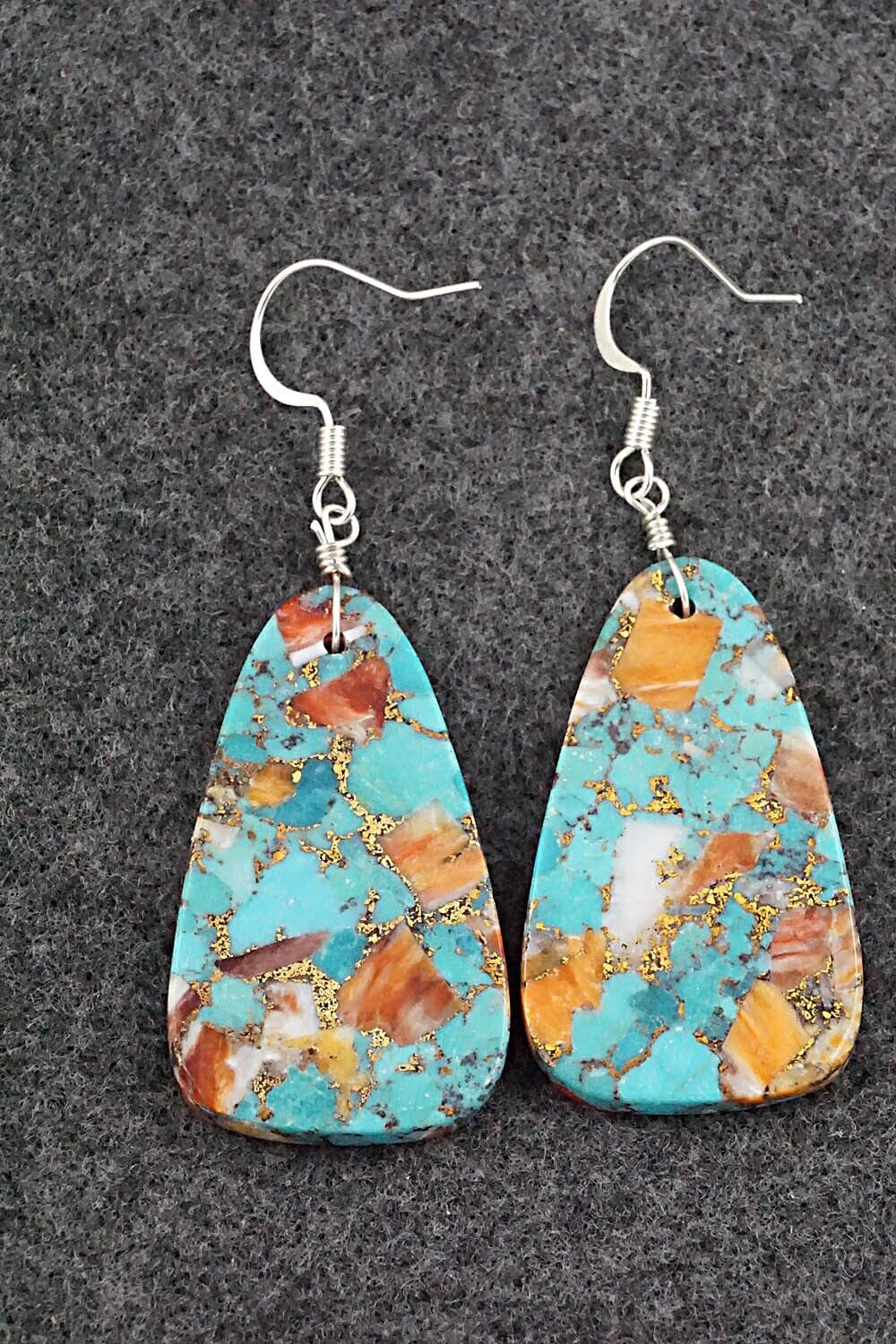 Spiny Oyster, Turquoise & Sterling Silver Earrings - Lupe Lovato
