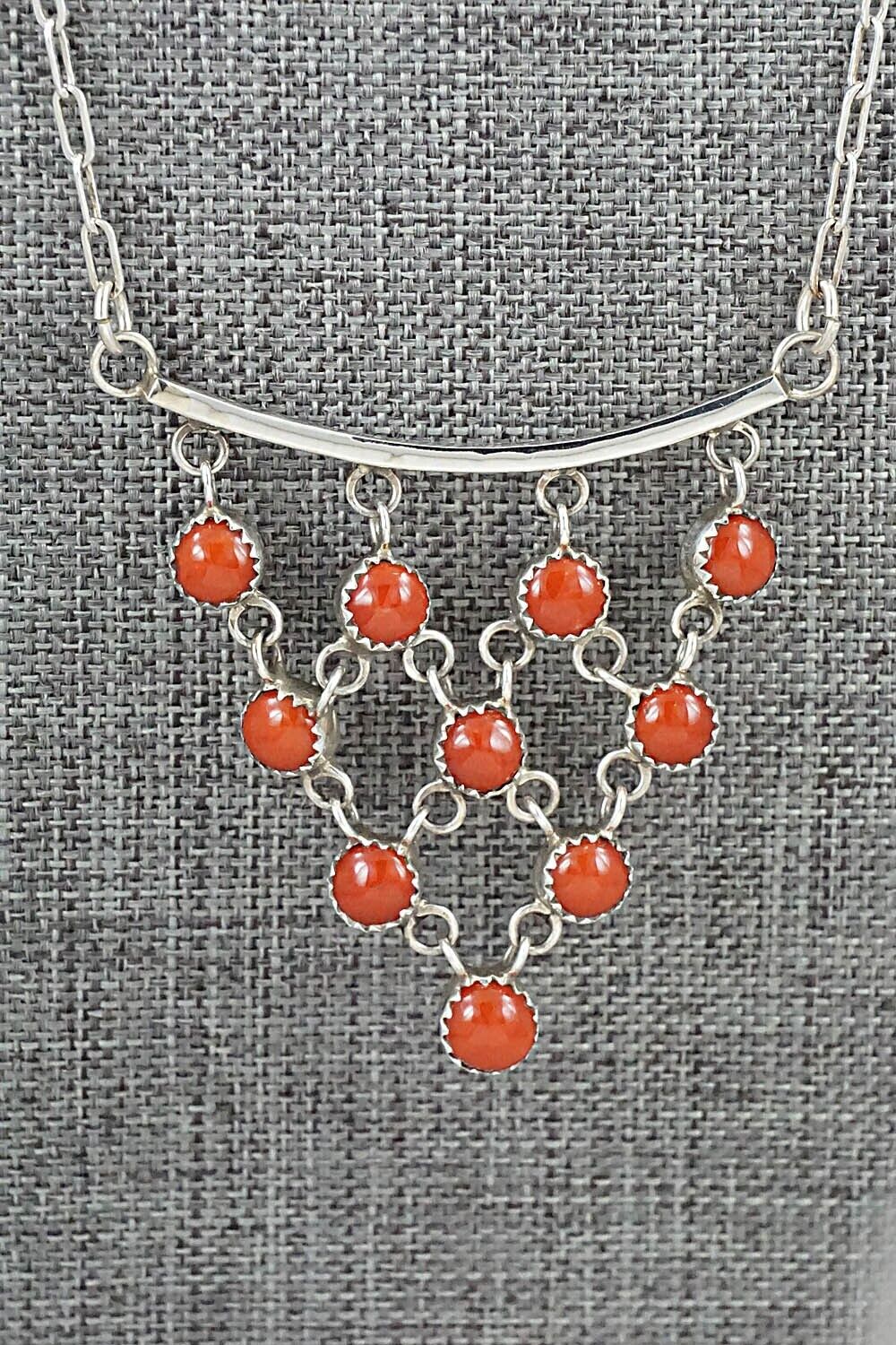 Coral & Sterling Silver Necklace and Earrings Set - Anthony Skeets