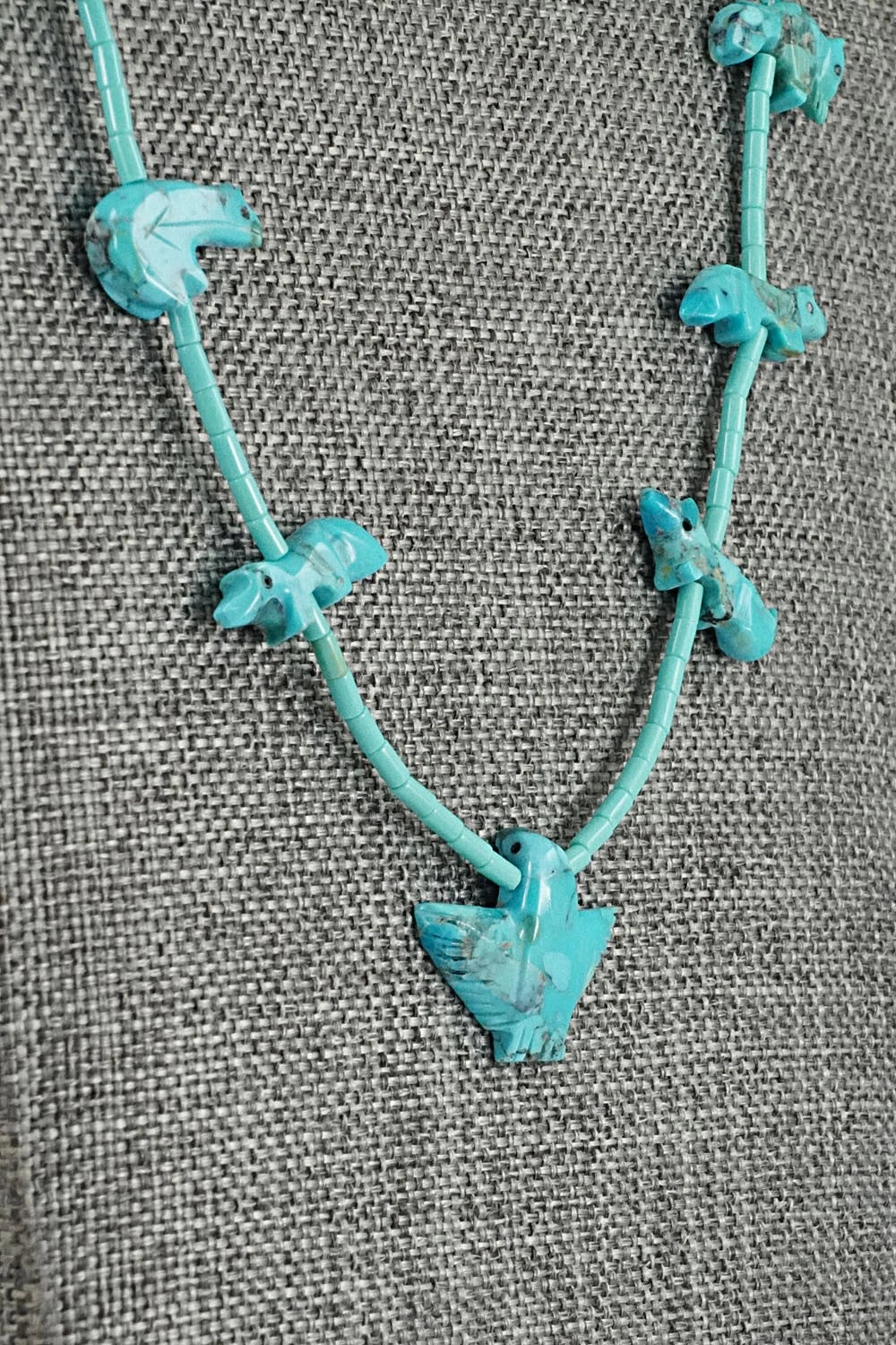 Turquoise Fetish Carving & Sterling Silver Necklace - Hector Goodluck