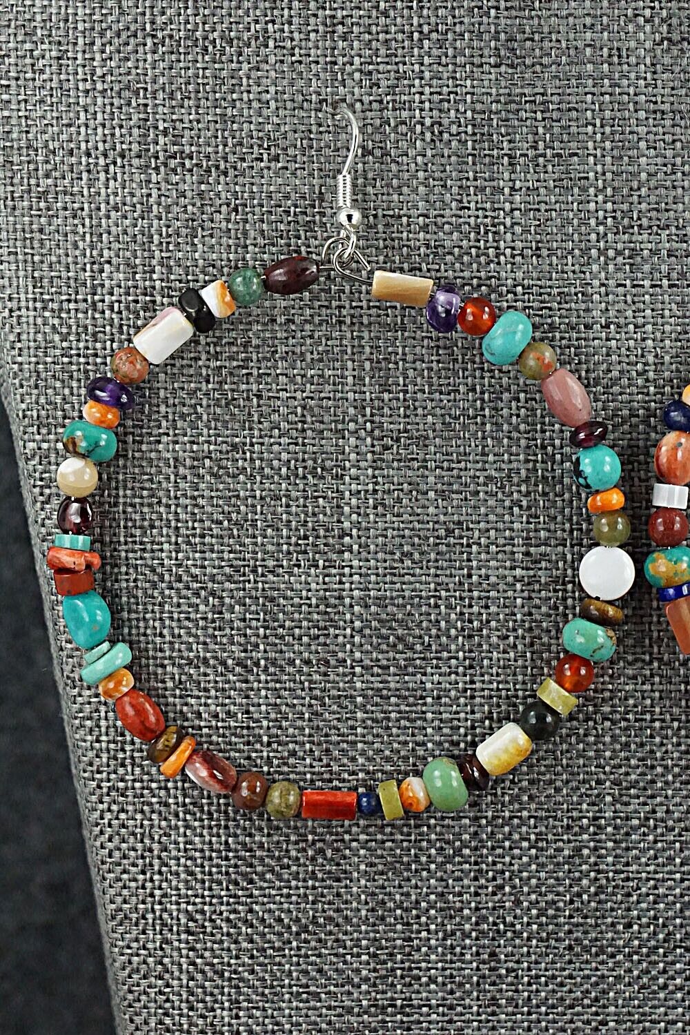 Multi Stone & Sterling Silver Hoop Earrings - Helen Tsosie