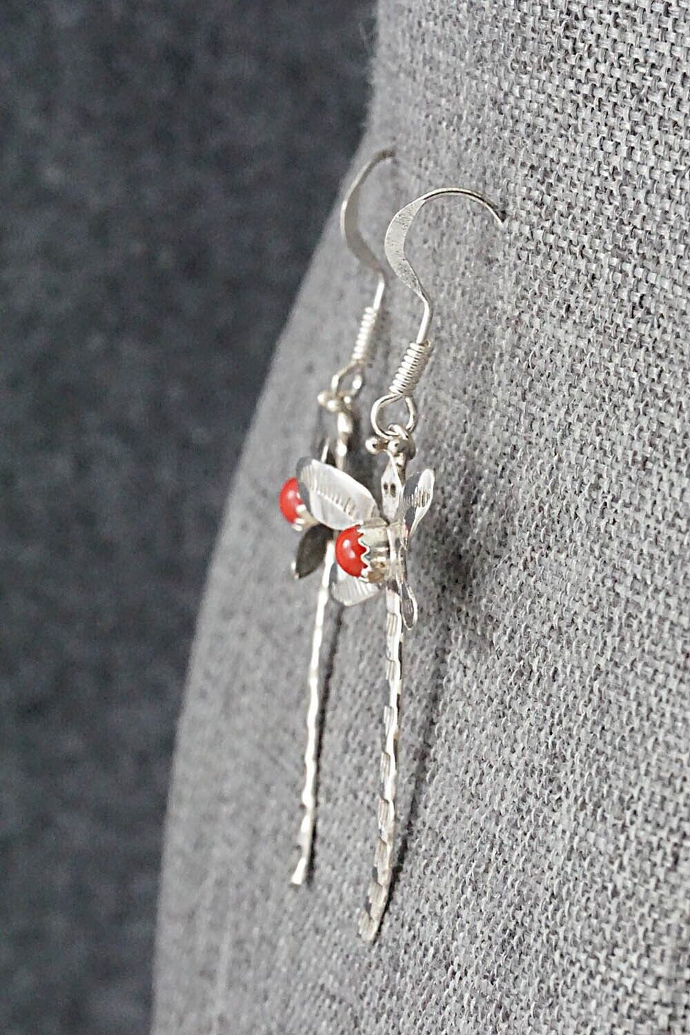 Coral & Sterling Silver Earrings - Lucille Platero