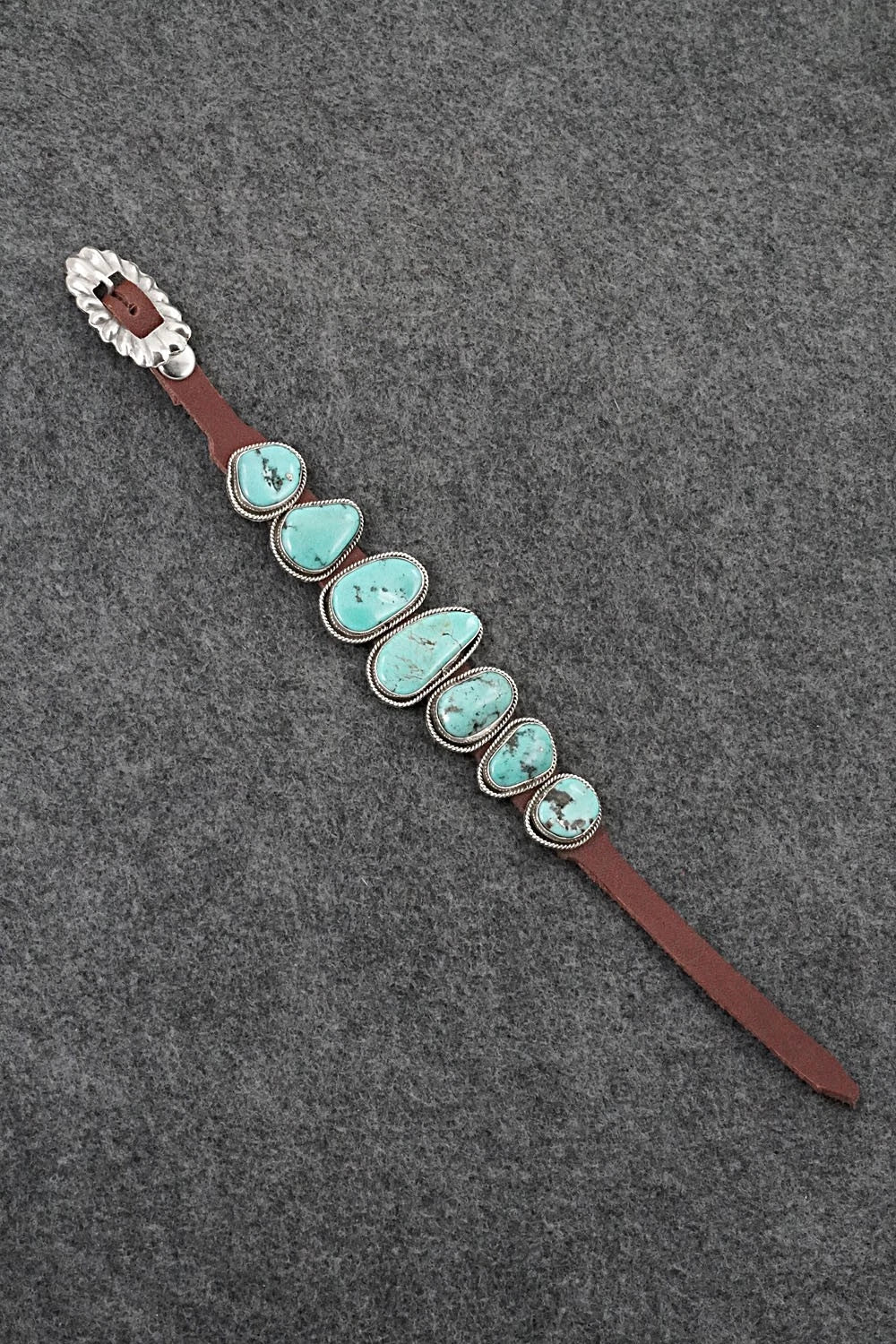 Turquoise, Sterling Silver & Leather Bracelet - Marlene Ramone