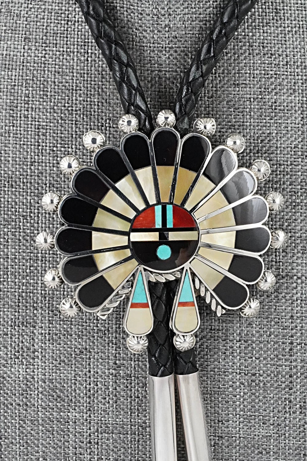 Multi-Stone & Sterling Silver Inlay Bolo Tie - April Unkestine