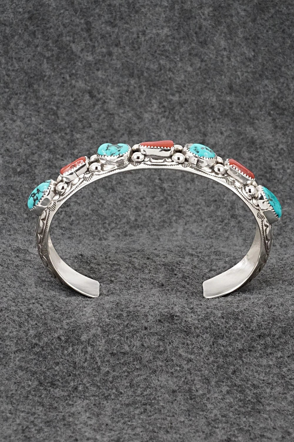 Turquoise, Coral & Sterling Silver Bracelet - Grace Silver