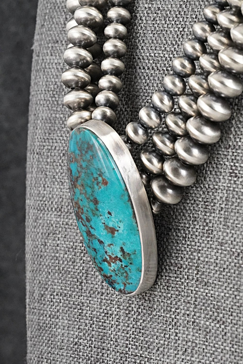 Turquoise & Sterling Silver Navajo Pearl Necklace - Gruber & Halwood