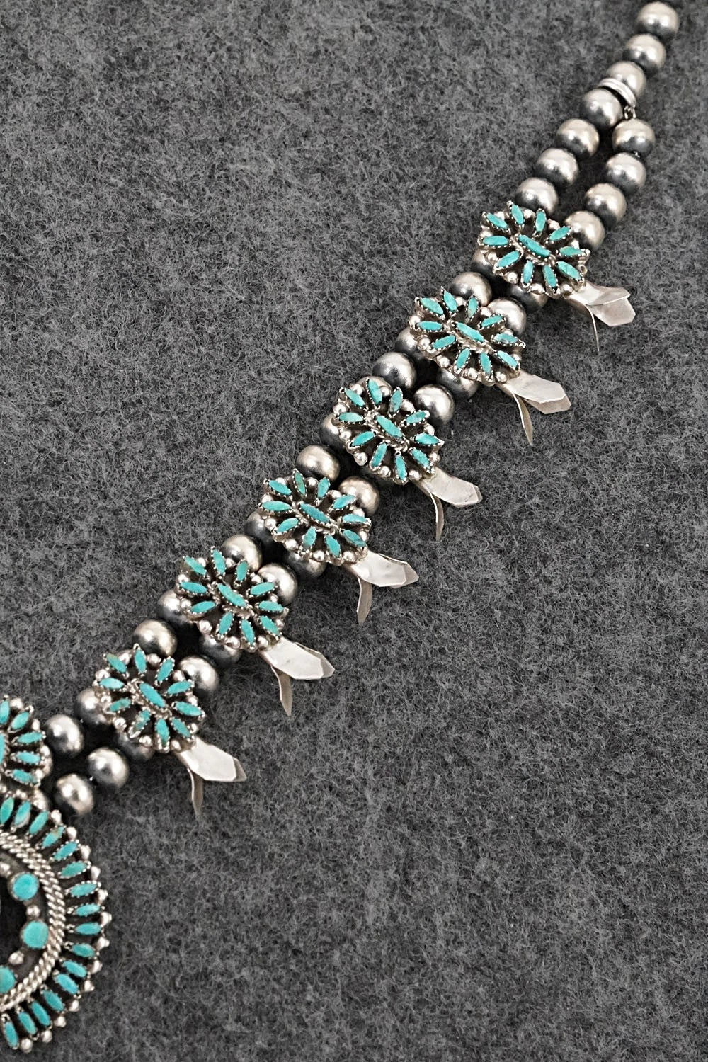 Turquoise & Sterling Silver Mini Squash Blossom Set - Lorena Peina