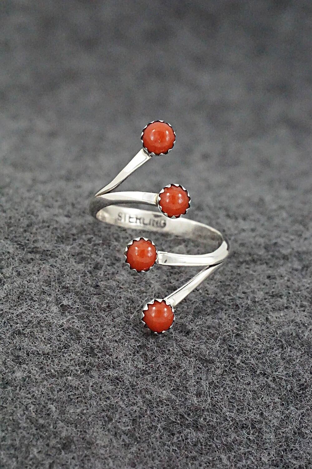 Coral & Sterling Silver Ring - Harris Largo - Size 9