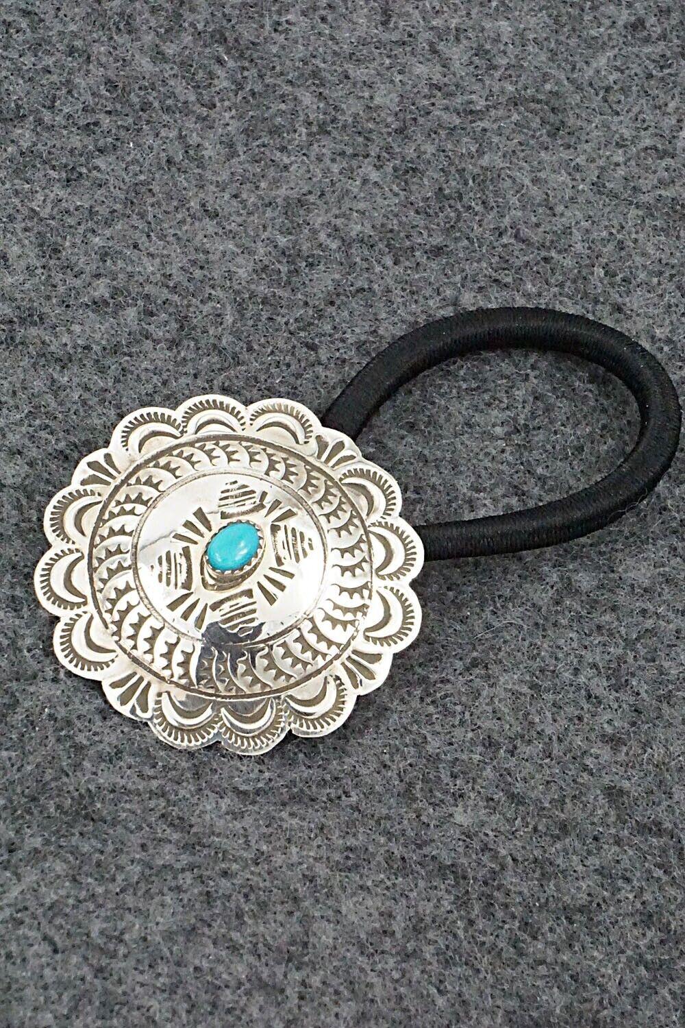 Turquoise & Sterling Silver Hair Tie - Bertha Begay