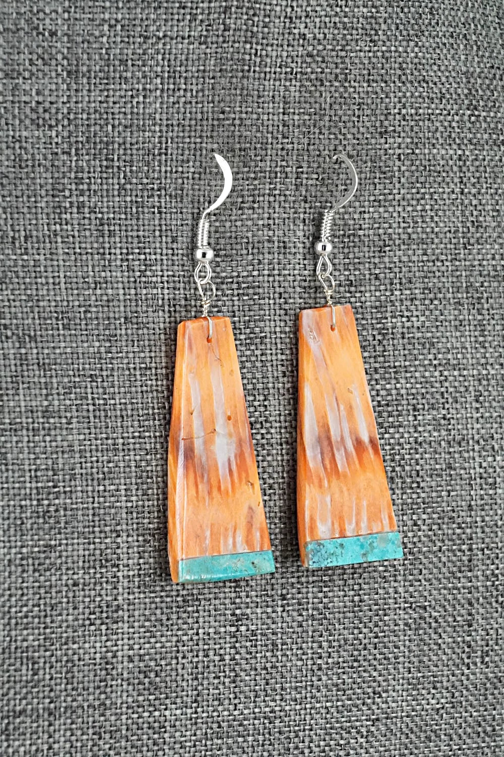 Spiny Oyster, Turquoise & Sterling Silver Earrings - Louise Pete