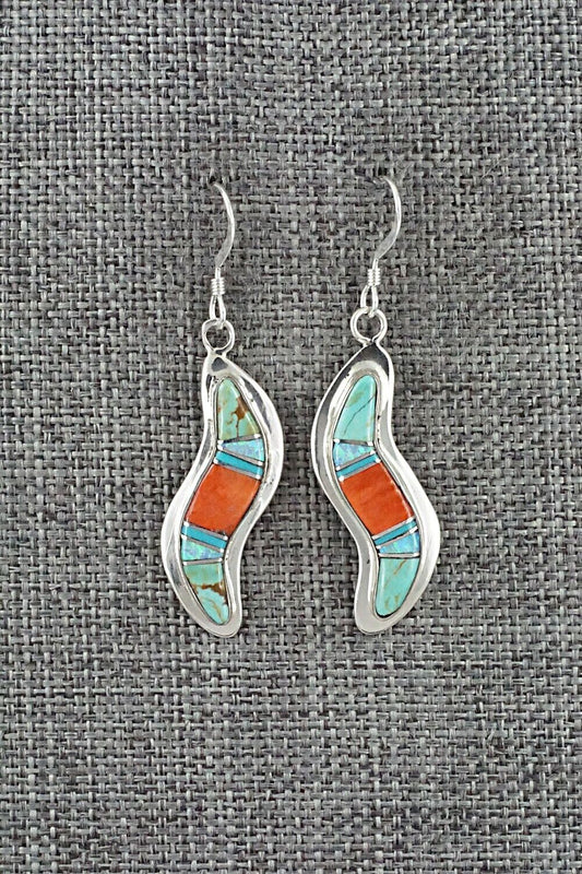 Spiny Oyster, Opalite, Turquoise & Sterling Silver Earrings - James Manygoats