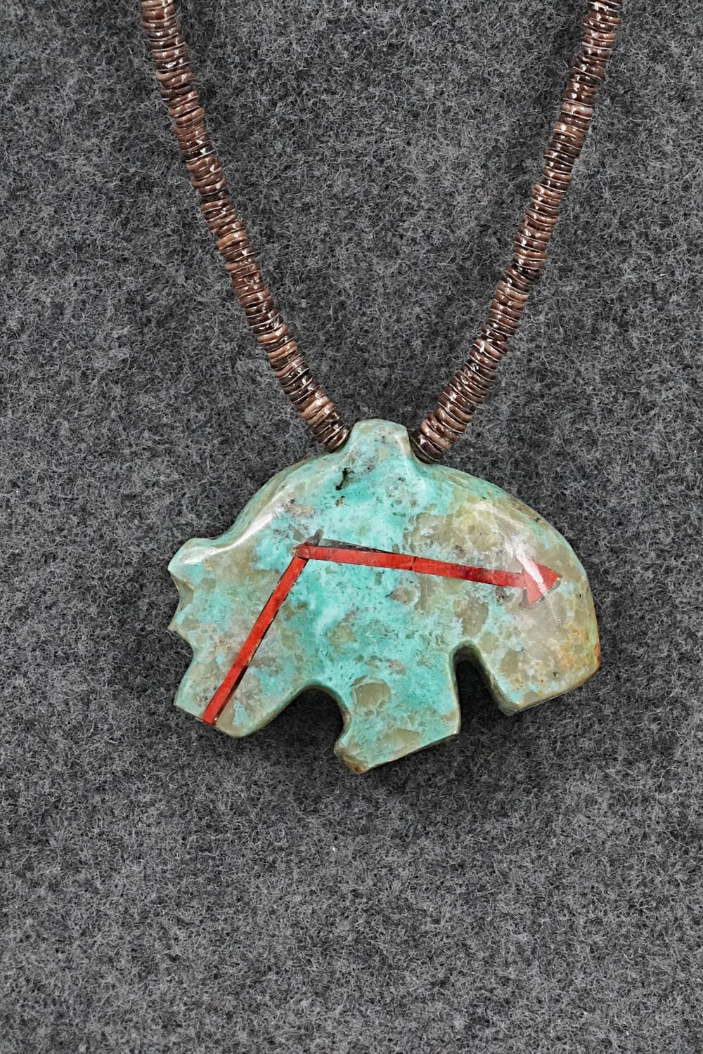Turquoise Zuni Fetish Carving & Sterling Silver Necklace - Bernard Laiwakete