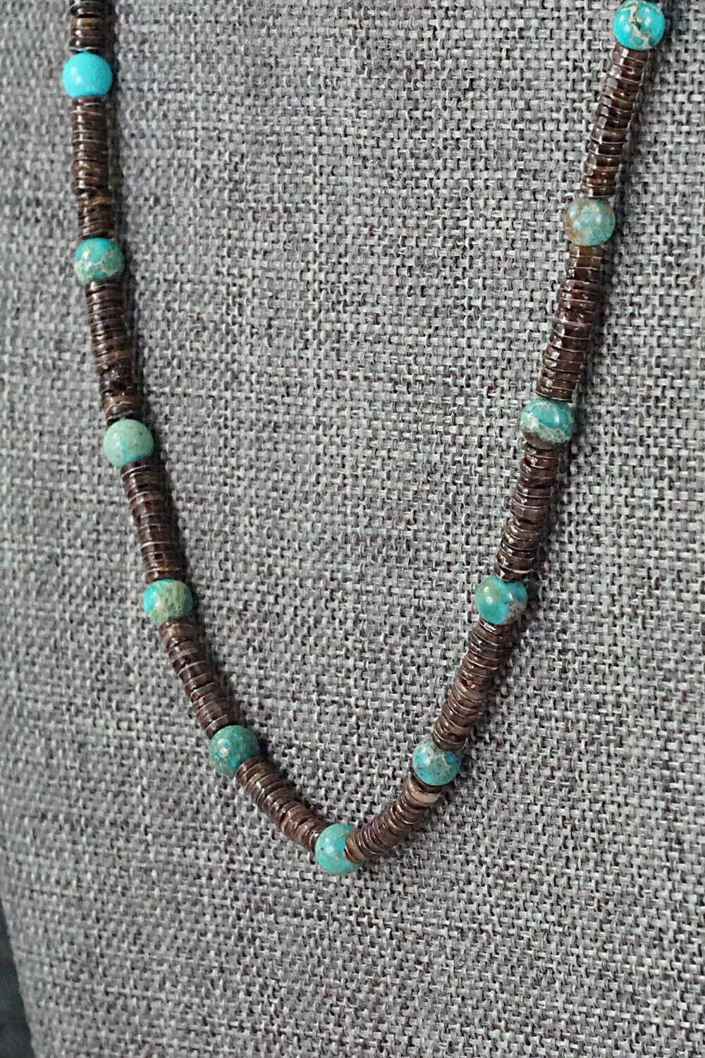 Turquoise, Shell & Sterling Silver Necklace 18" - Ramona Bird