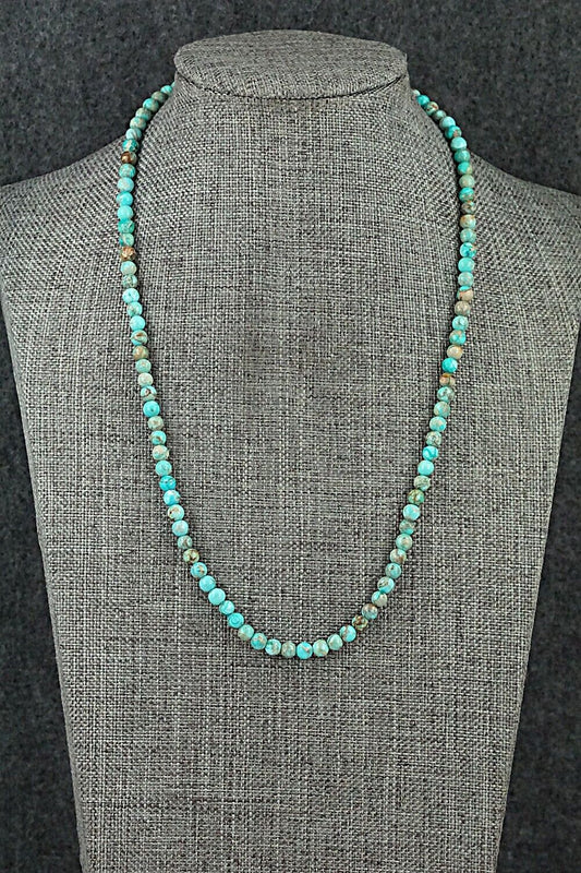 Turquoise, Shell & Sterling Silver Necklace 18" - Ramona Calavaza