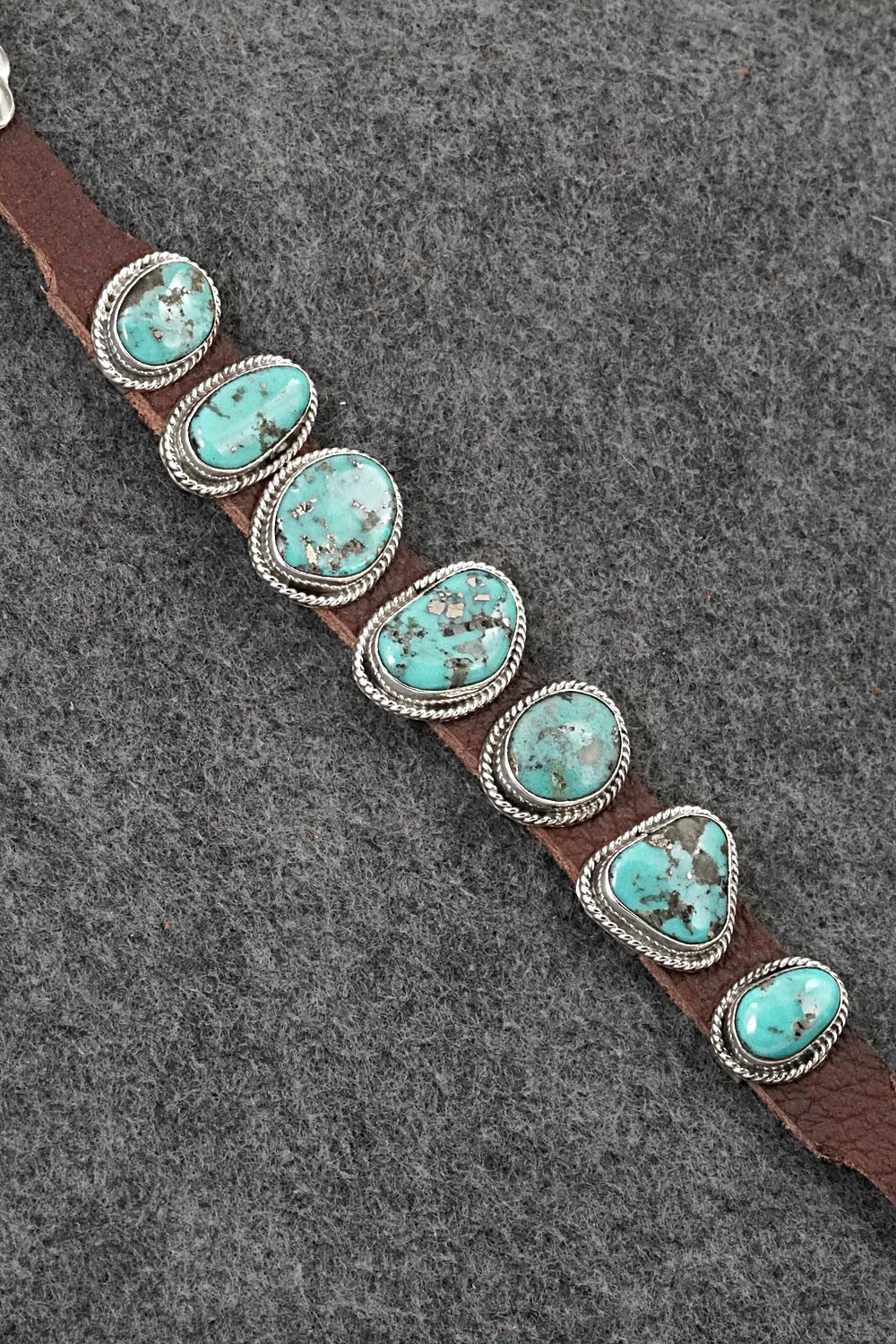 Turquoise, Sterling Silver & Leather Bracelet - Marlene Ramone