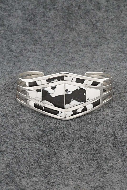 White Buffalo & Sterling Silver Inlay Bracelet - Andrew Enrico