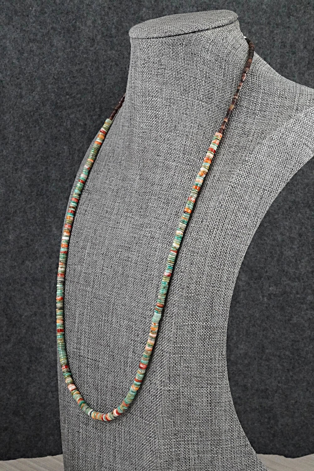 Turquoise, Spiny Oyster & Sterling Silver Necklace 24" - Doreen Jake