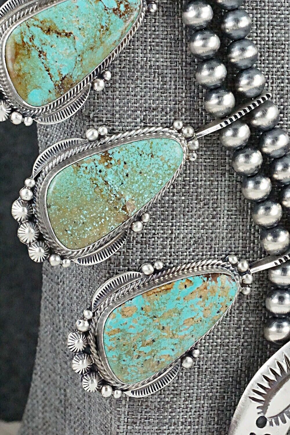 Turquoise & Sterling Silver Squash Blossom Set - Tom Lewis