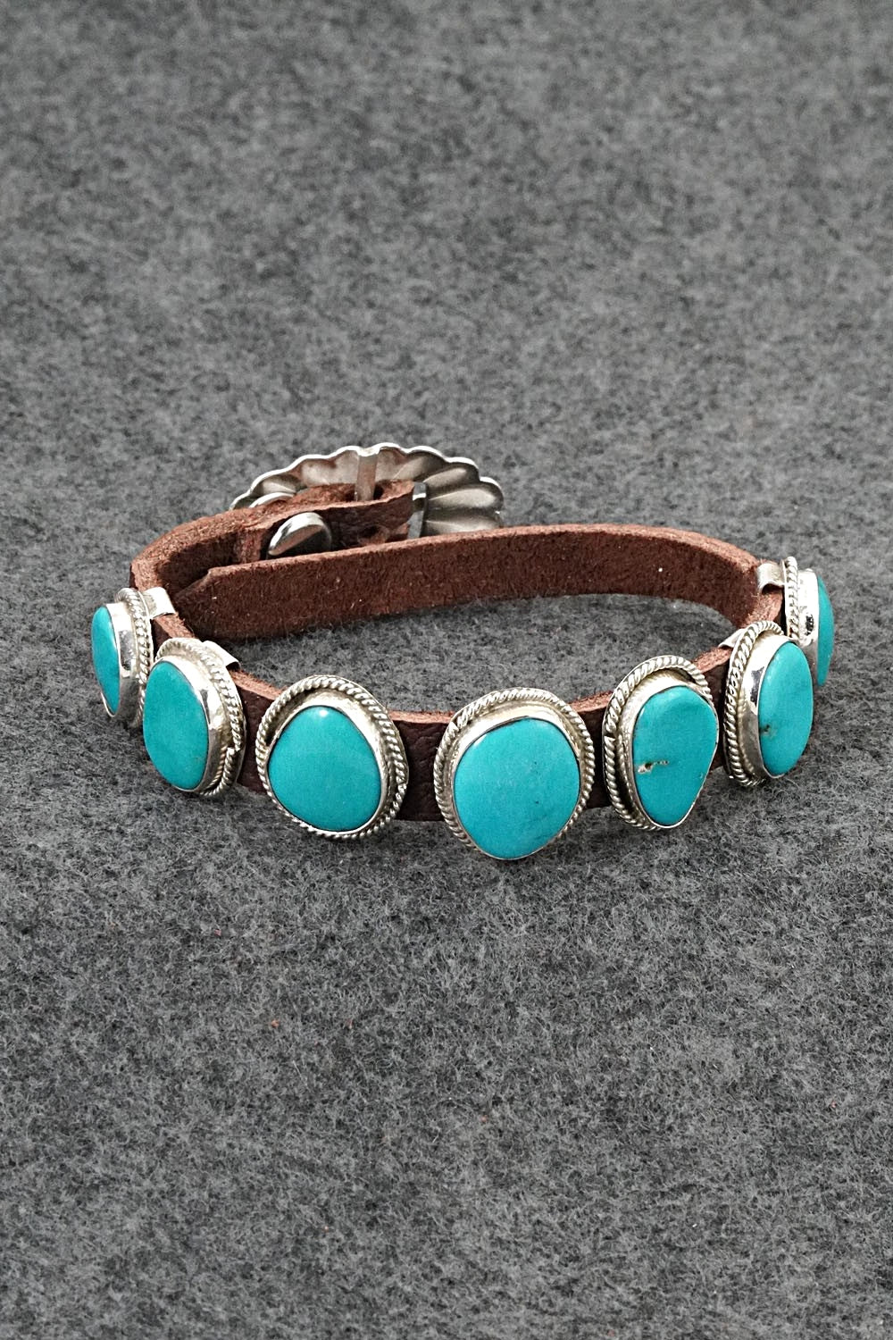 Turquoise, Sterling Silver & Leather Bracelet - Rosita Charlie