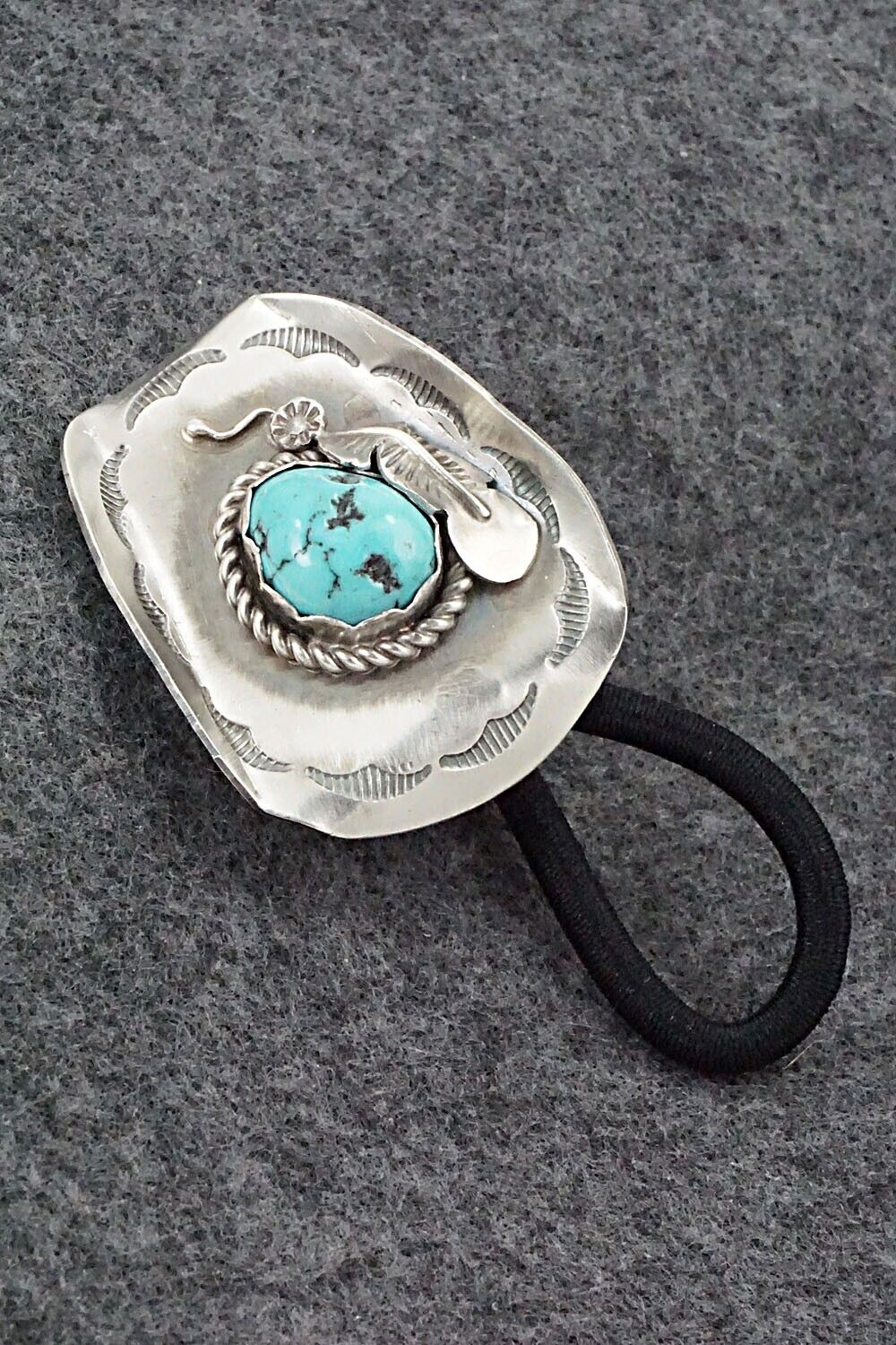 Turquoise & Sterling Silver Hair Tie - Tim Yazzie