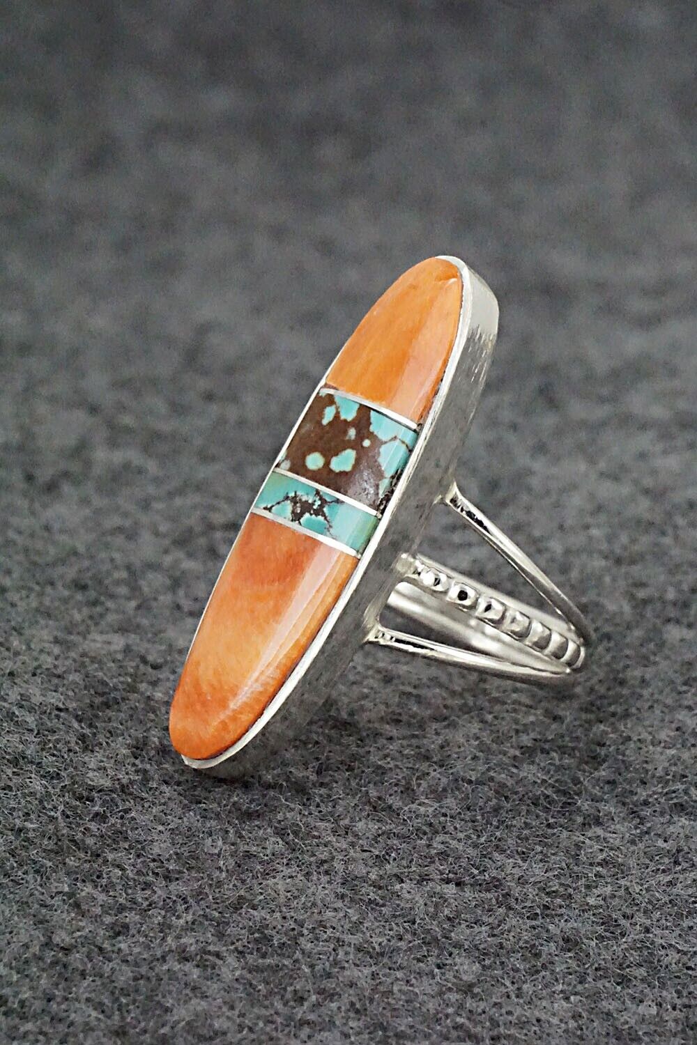 Spiny Oyster, Turquoise & Sterling Silver Ring - Harold Smith - Size 8.5