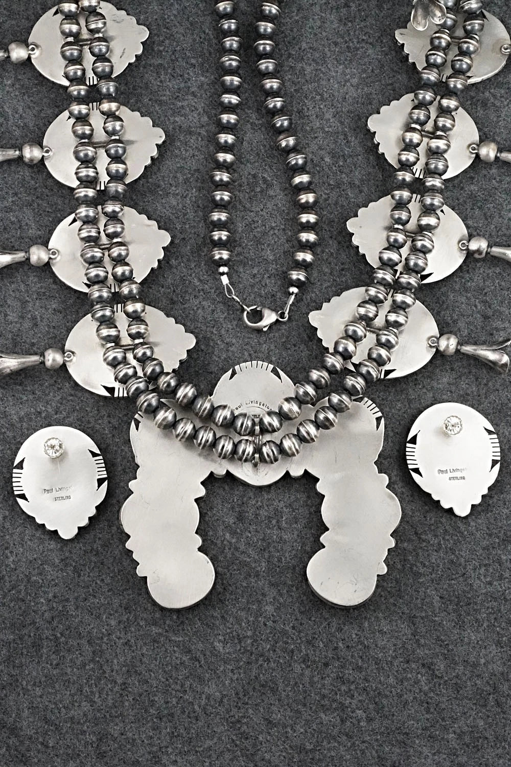 Spiny Oyster & Sterling Silver Squash Blossom Set - Paul Livingston
