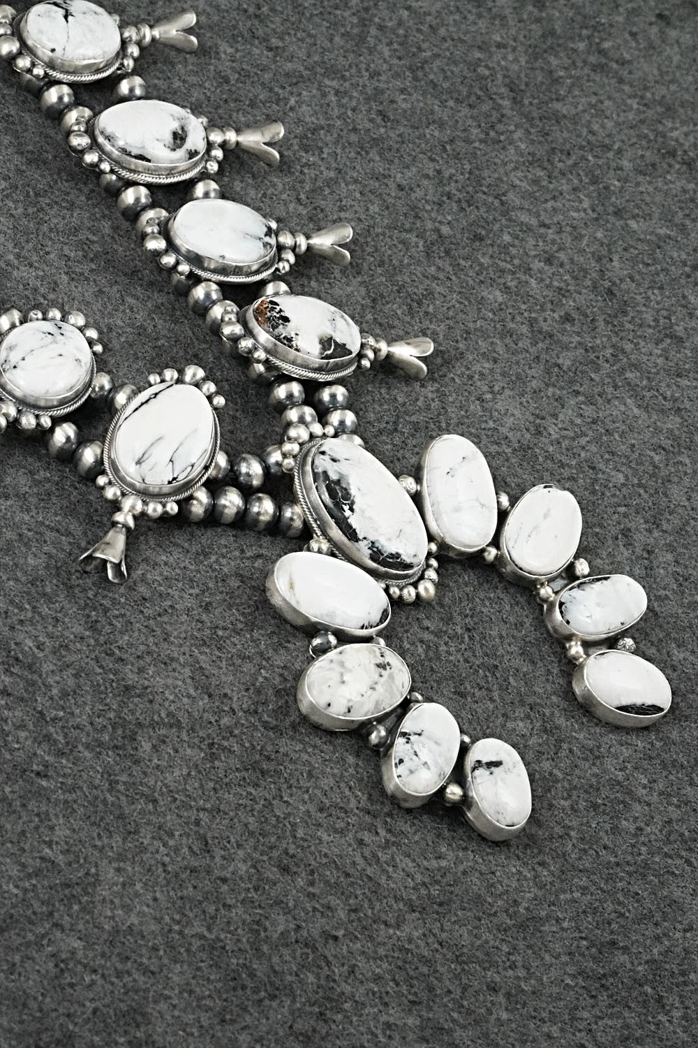 White Buffalo & Sterling Silver Squash Blossom Set - Darrin Livingston