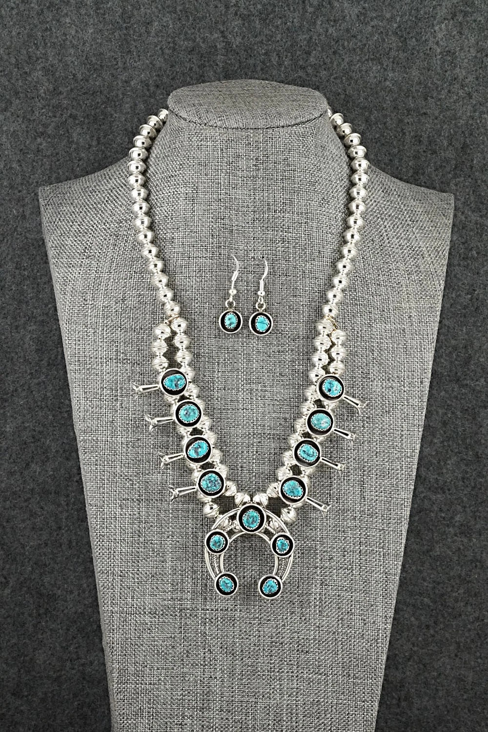 Turquoise & Sterling Silver Squash Blossom Set - Phil Garcia