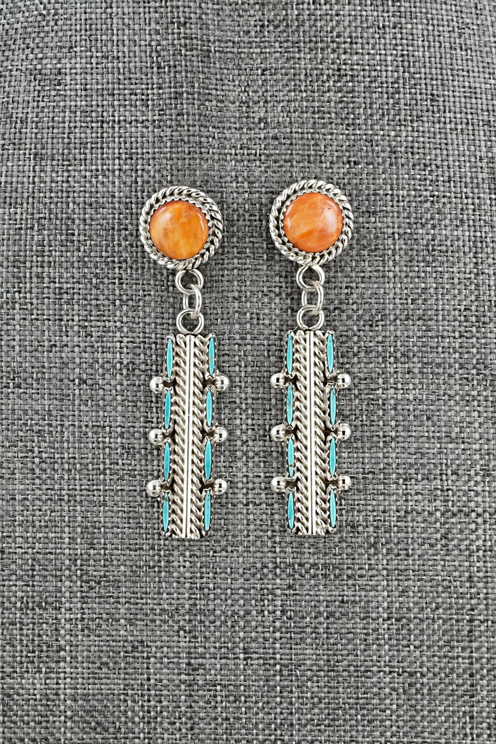 Turquoise, Spiny Oyster & Sterling Silver Earrings - Roland Francisco