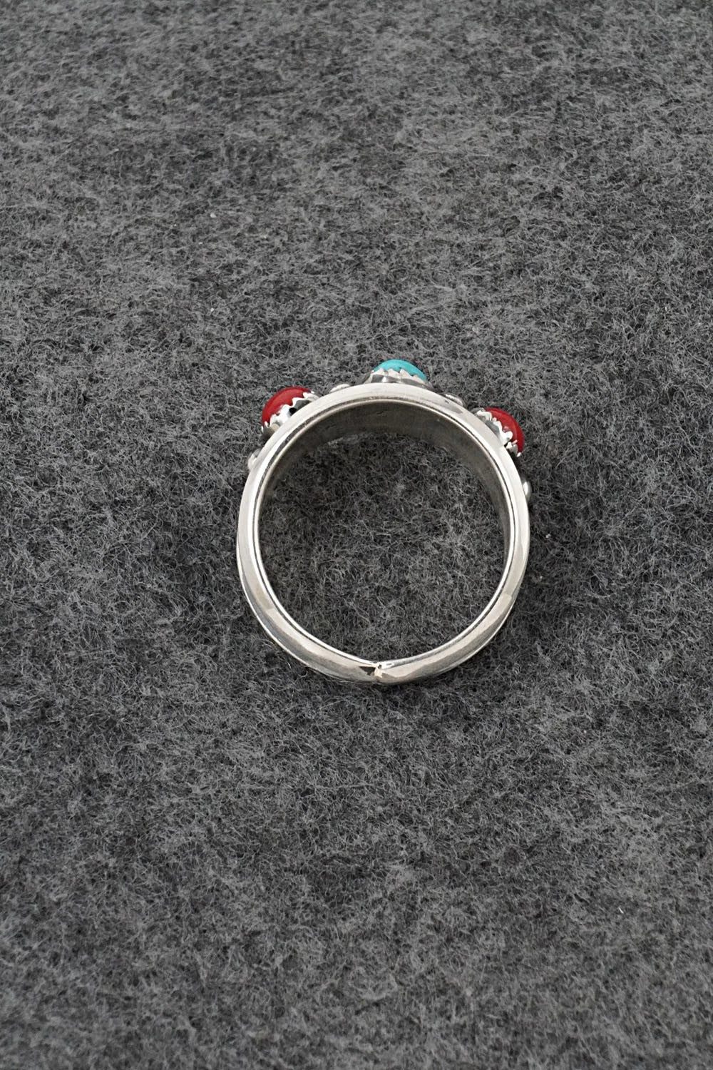 Turquoise, Coral & Sterling Silver Ring - Paul Largo - Size 10