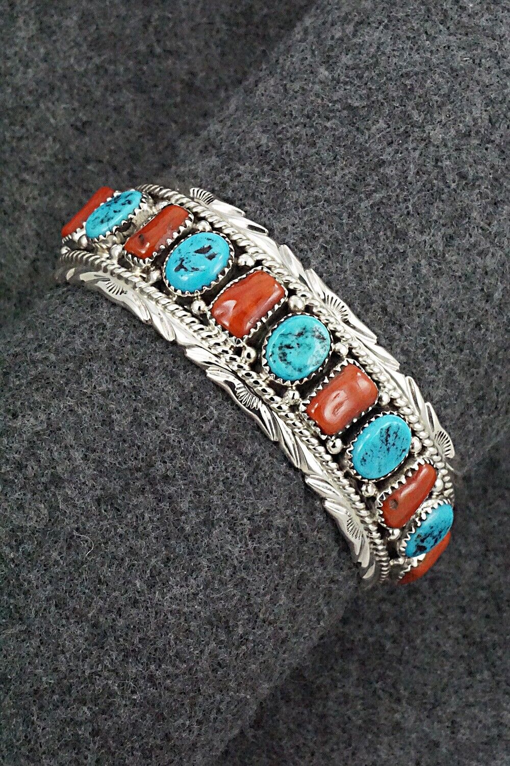 Turquoise, Coral & Sterling Silver Bracelet - Martin Muskett