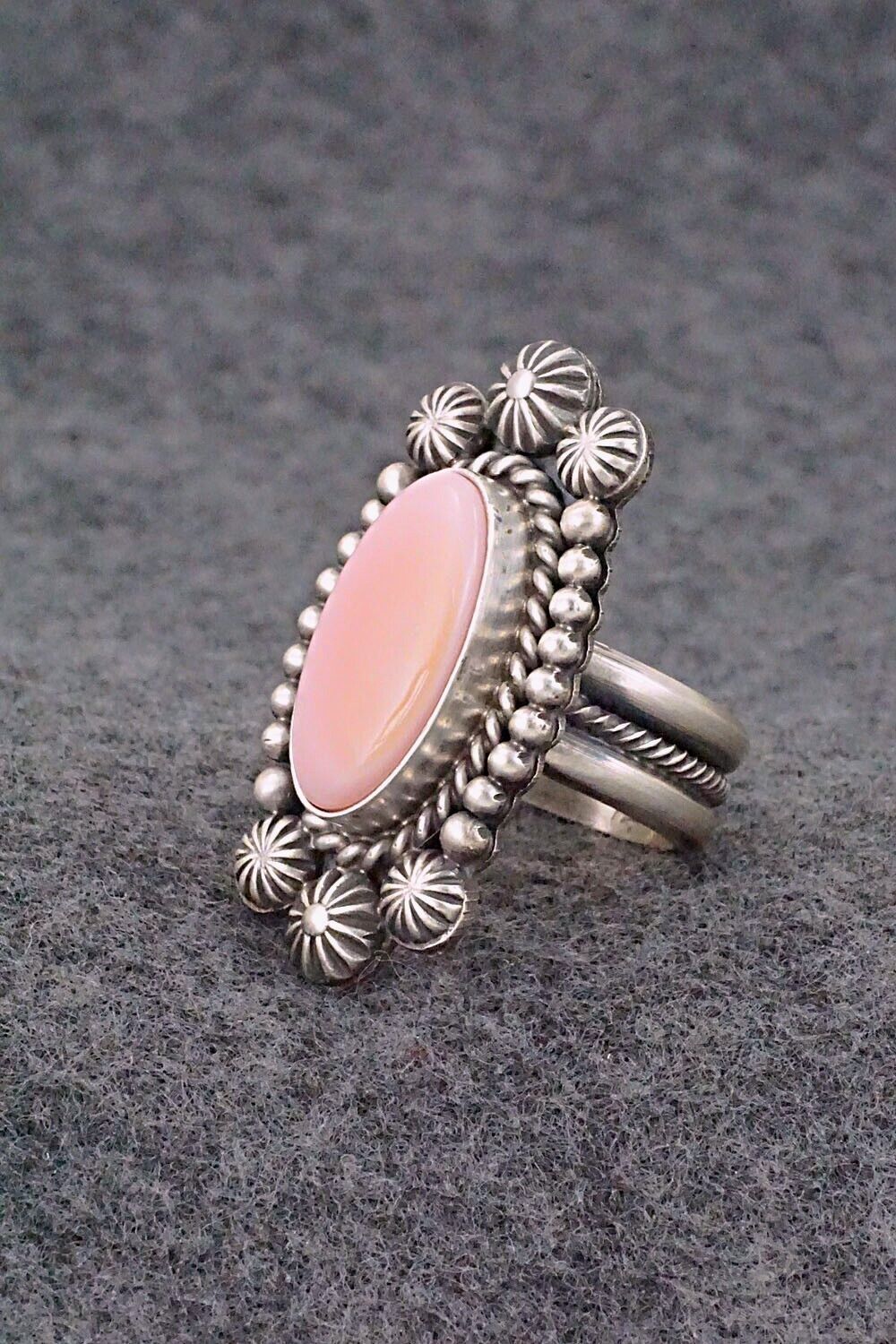 Pink Conch Shell & Sterling Silver Ring - Michael Calladitto - Size 8