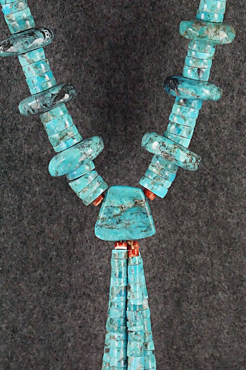 Spiny Oyster, Turquoise & Sterling Silver Necklace - Lupe Lovato