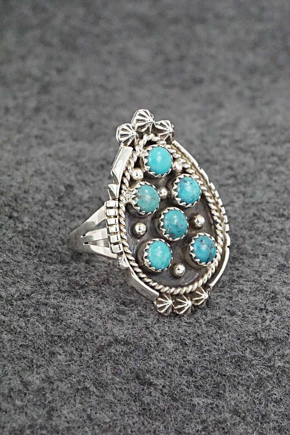 Turquoise & Sterling Silver Ring - Kenny Lonjose - Size 9.5